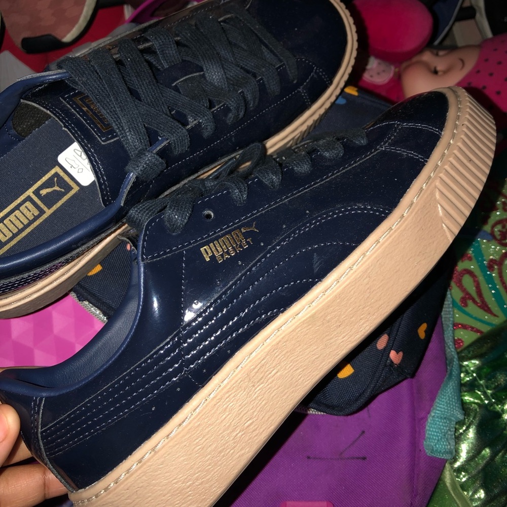Patten leather NAVY blue puma basket platform